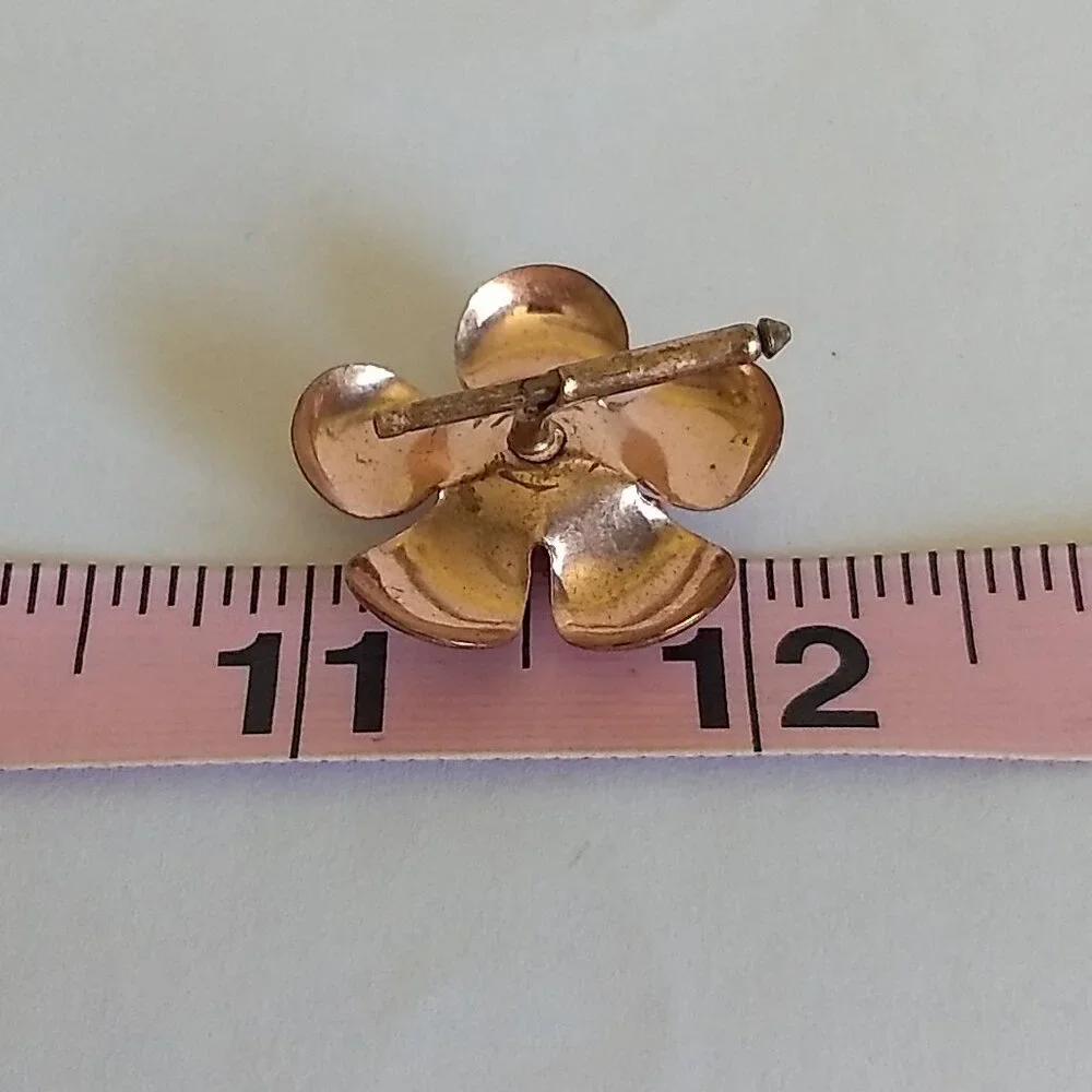 Copper Tone Red Rhinestone Cufflinks Spring Floral Flower Glam Party Fun